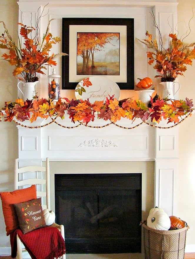 DearHouse 6 Pack Fall Garland Maple Leaf Clearance, 5.9Ft/Piece Hanging Vine Artificial Autumn Garland Thanksgiving Decor for Home Wedding Fireplace Party Christmas (Brown)