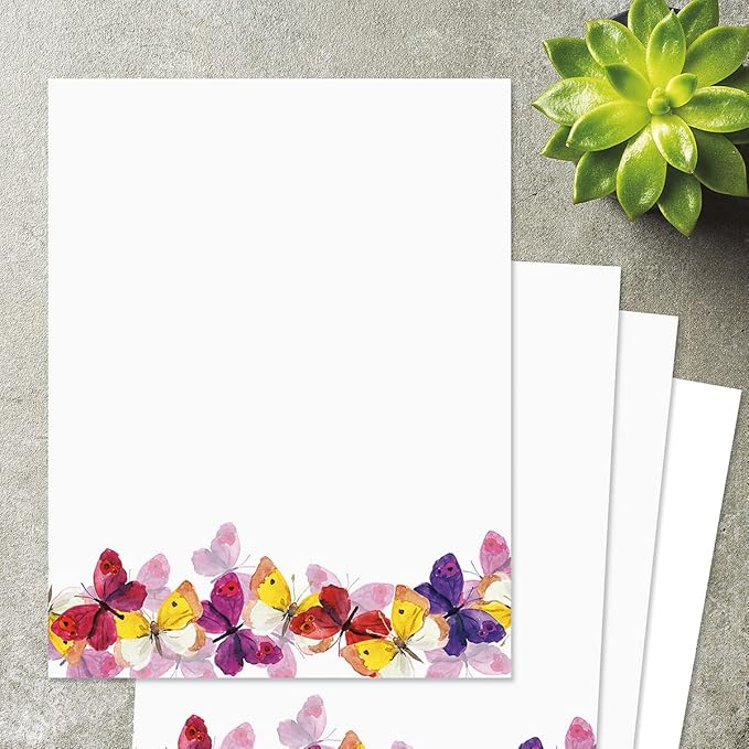 Current Summer Butterfly Letter Paper - Spring Stationery Papers With Decorative Butterflies Border, Printable Holiday, Wedding & Bridal Shower, & Invitation Sheets, Set of 25, 8 1/2" x 11"