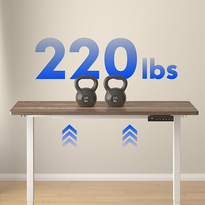 FLEXISPOT E3 Dual Motor Electric Standing Desk 48 x 30 Sit Stand Up Desk, Holds 220 lbs, Adjustable Height w/Memory Presets, One-Piece Brown Wood Grain Desktop & White Frame, Ships in 2 Boxes
