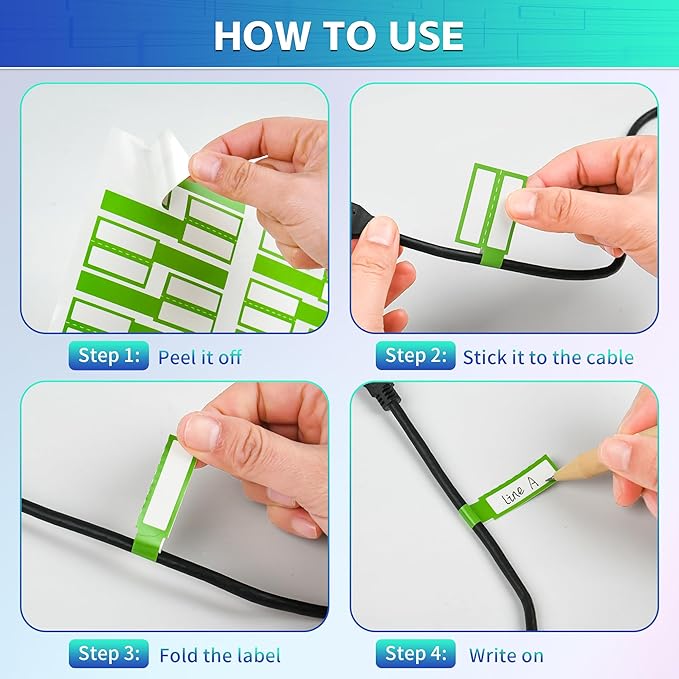 360PCS Cable Labels, 12 Colors Waterproof Cable Tags Wire Cord Label for Electronics Cable Management, Self Adhesive Color Border Cord Labels for Laser Printer and Handwriting