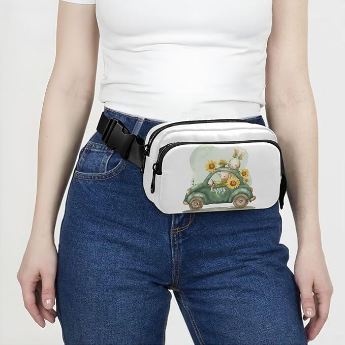 Bunny Driving A Car with Sunflowers Fanny Pack for Women Men Water Resistant Fashion Waist Packs with Adjustable Strap Belt Bag for Travel Workout Jogging Hiking 21218885