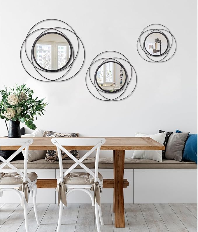Black Circle Mirror Wall Decorative Metal Wall Mirror, Art Small Round Wall Home Mirror, Decor Living Room Bedroom Bathroom Entryway 12"
