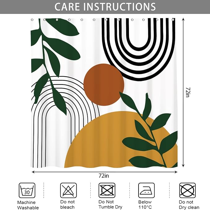 Boho Geometric Shower Curtain White Beige Mid Century Abstract Arch Curve Bathroom Curtain Minimalistic Sun Shower Curtain Sets for Bathroom Extra Long 72x84 in with 12 Hooks