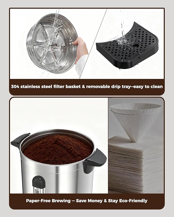 OSTBA 950W Commercial Coffee Urn 50 Cup / 8.3L 304 Stainless Steel Percolator Coffee Pot, Double-Wall Hot Water Dispenser Electric Coffee Maker Fast Brewing for Home, Office, Catering & Small Events