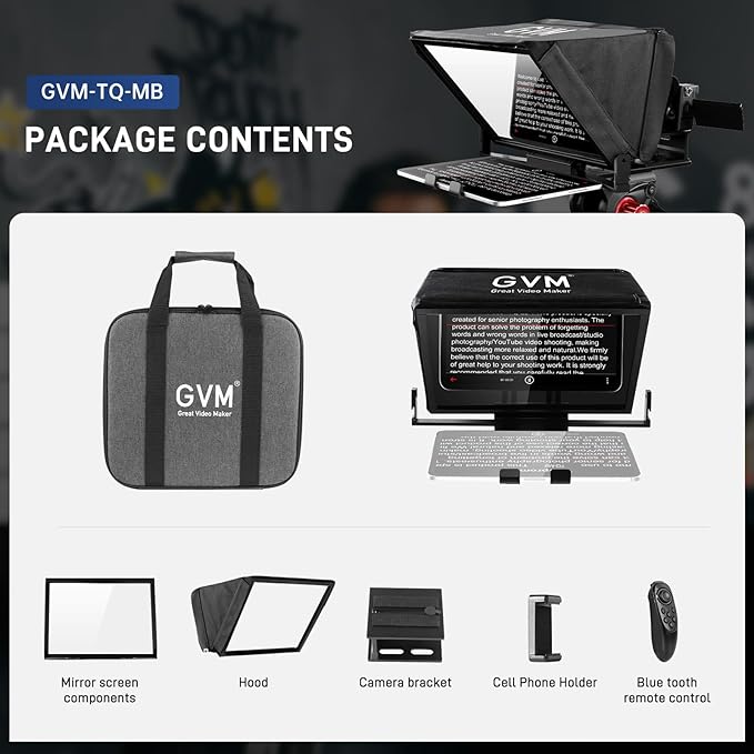 GVM 12" Teleprompter kit with Remote Control & App, Collapsible Teleprompter for iPad Tablet Phone DSLR Camera, Prompter with Carry Case, HD Refective Display, for Video Recording/Vlogger