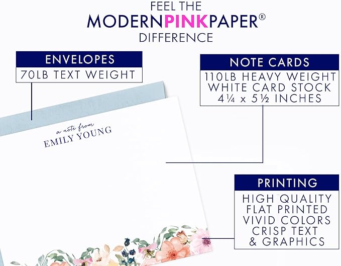 Personalized Floral Stationery Set, Personalized stationary for Women, Your Choice of Colors and Quantity