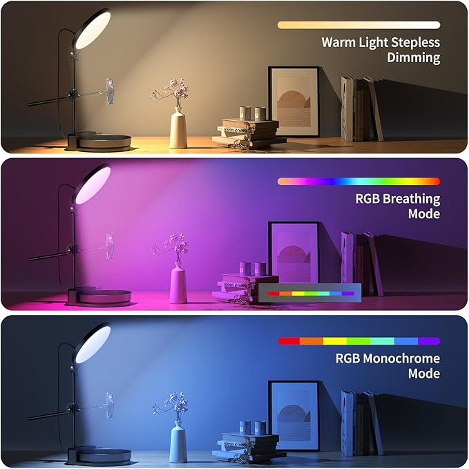 Selfie Light Kit for Desk and Laptop,55W Dimmable Full Screen Ring Light,with Rotating Storage Box,Pen Holder Stand,Phone Holder and Controller (Black-RGB, 10.5)