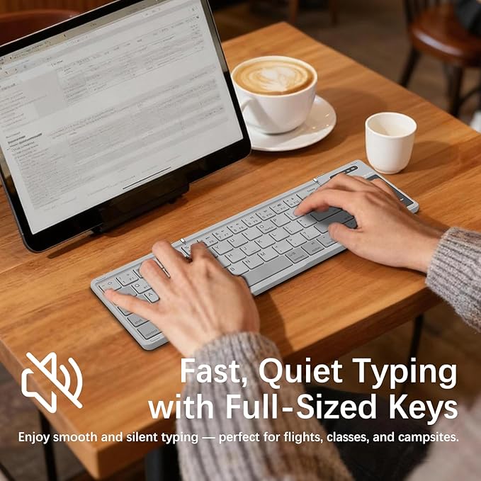 Nillkin Upgraded Foldable Bluetooth Keyboard with Touchpad & Number Pad, Portable Wireless Keyboard for Travel, Pocket-Sized, Full Size Keys, Support 3 Devices for iPad Laptop Tablets Phone, Gray