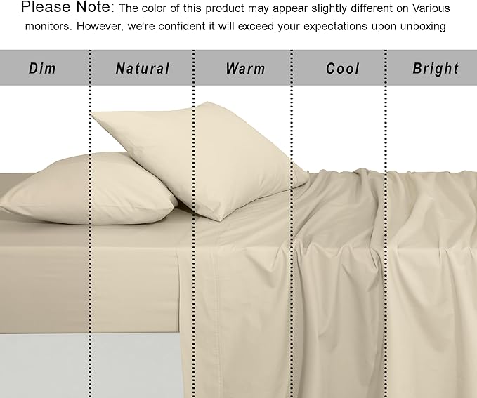 RUVANTI 100% Organic Cotton Sheets Queen Size, Percale Weave, GOTS Certified, 4-Piece Set, Deep Pocket 15", Crisp & Breathable, Soft Durable Bedding, Sábanas Algodón Orgánico – Cloud Cream