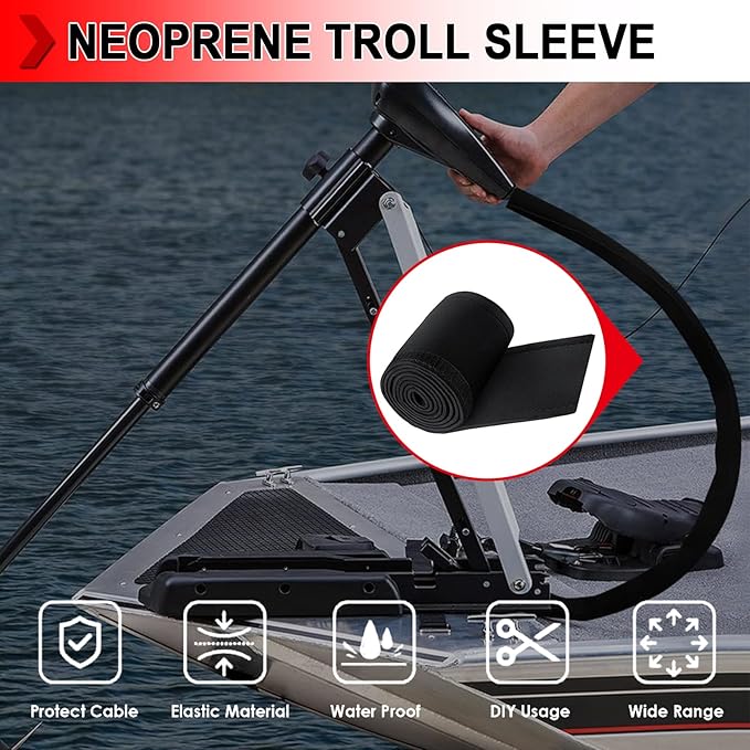 2 PCS Trolling Motor Cable Organizer Sleeve, 60" L Neoprene Troll Sleeve Trolling Motor Wire Cover, Cable Management Sleeve Wrap for Cover Wire and Extension Cords