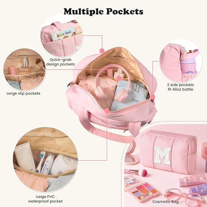 Duffle Bag for Travel, Weekender Bags for Women，Mom Birthday Gift, Initial Overnight Bag with Wet Pocket，Lightweight Travel Bags Personalized Gym Tote with Makeup Pouch