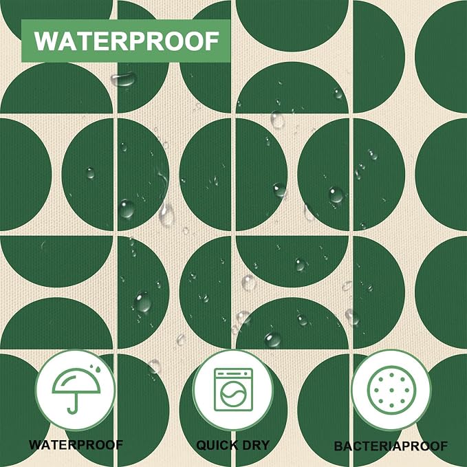 Green Mid Century Modern Shower Curtain, Boho Abstract Geometric Retro Art Bath Curtains for Bathroom, Colorful Unique Pattern Waterproof Polyester Fabric Bathroom Set 12 Hooks 72X84IN