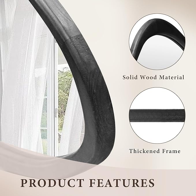 30''x20'' Asymmetrical Mirror with Wood Frame Black, Small Irregular Wall Mirror Odd Shaped Mid Century Modern Mirror Decor for Bedroom Living Room Entryway Hall