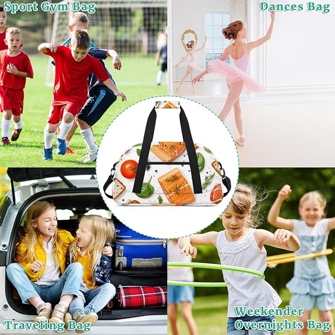 Food - Salmon (1) Kids-Duffel-Bags Gymnastics Dance Bag Carry-On Overnight Travel Gym Lightweight Dance Sports Bags For Girls Boys Kids，