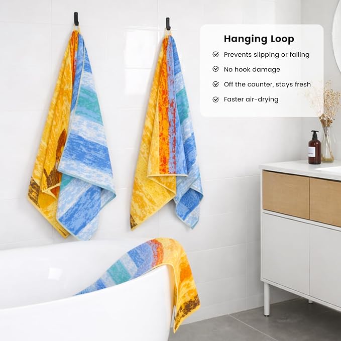 SEMAXE Bath Towel Set, 8 Piece Towel Set for Bathroom, Quick Dry Cotton Towels with Hanging Loops, Easy Care, Colorful Striped