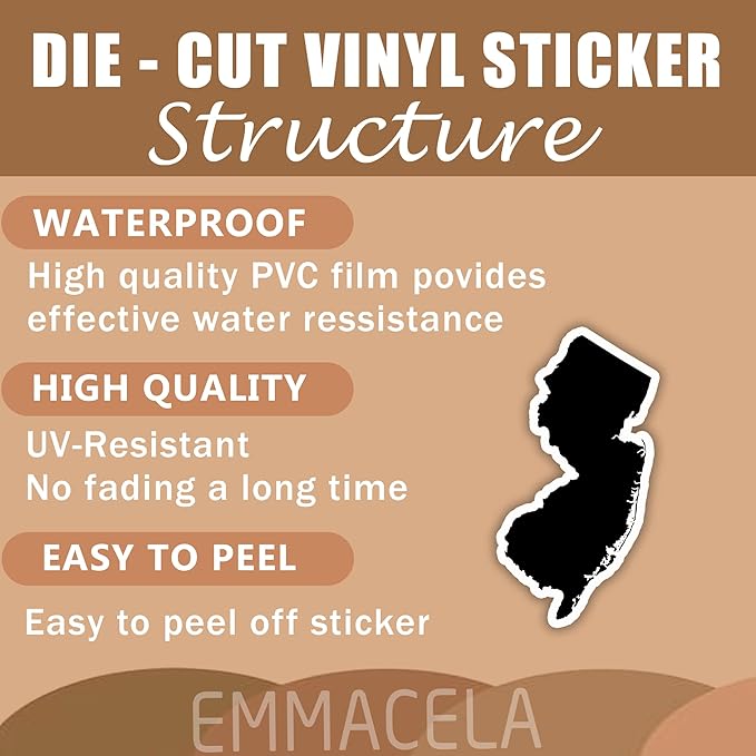 (3PCS) New Jersey State Map Stickers, US State Stickers - Waterproof Vinyl Decals for Tumblers, Water Bottles, Laptops, Books, Scrapbooks, Great for New Jersey Lovers 3 x 1.7 Inch