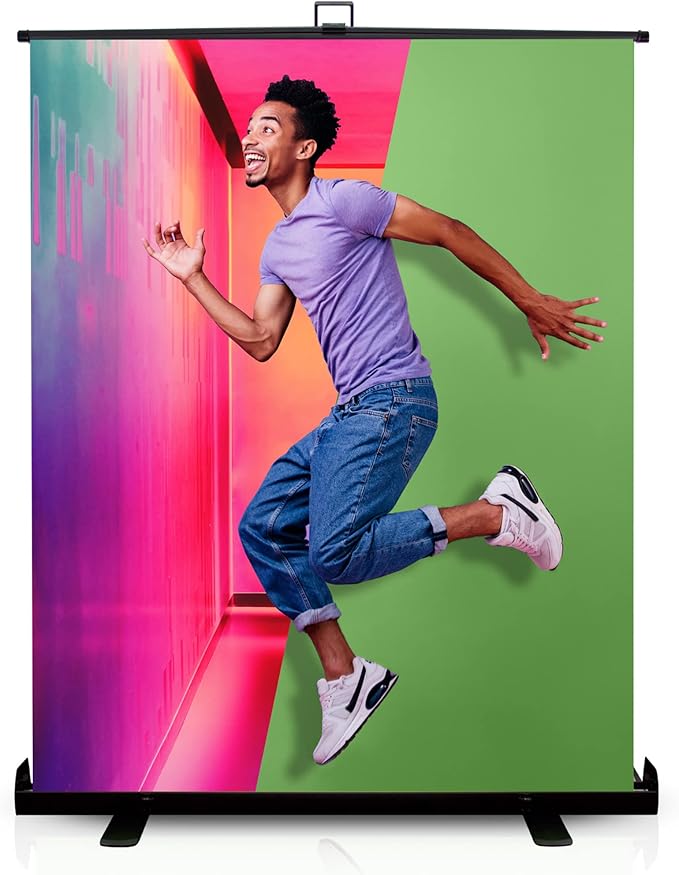 【Wider Style】 KHOMO Gear Green Screen 84 x 84 inch – Extra Large Pull Down Backdrop – Portable Collapsible Roll Down Projector Screen – Green Screen for Video, Streaming, and Photography