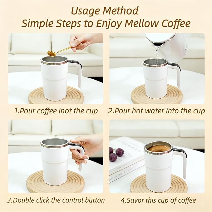 Automatic Magnetic Stirring Coffee Mug with Temperature Display, Rechargeable Self Stirring Mug, Portable Coffee Mug for Home Office Travel (Black)