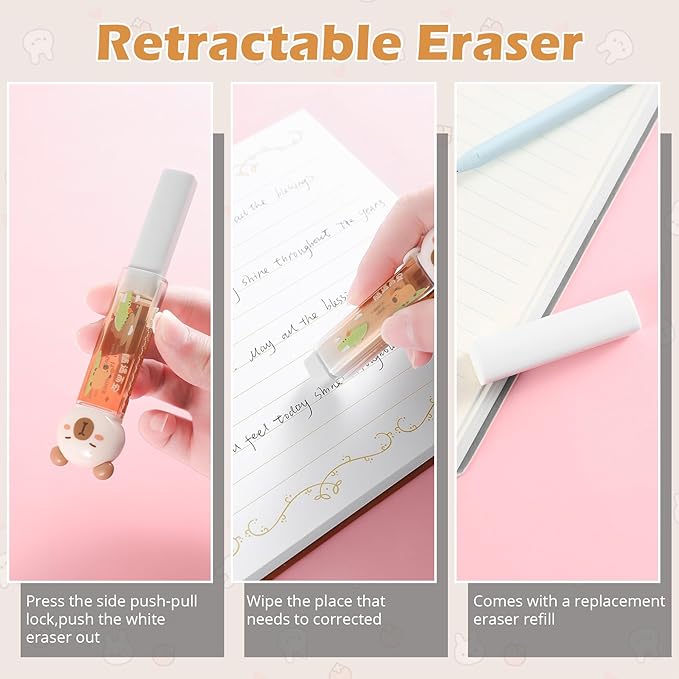 Kogcmeetl 7Pcs Cute Capybara Stationary Set Kawaii School Supplies Japanese Stationery, Includes Pencil Sharpener, Eraser, Correction Tape, Glue Tape, Sticky Notes, Ruler, for Office School Supplies