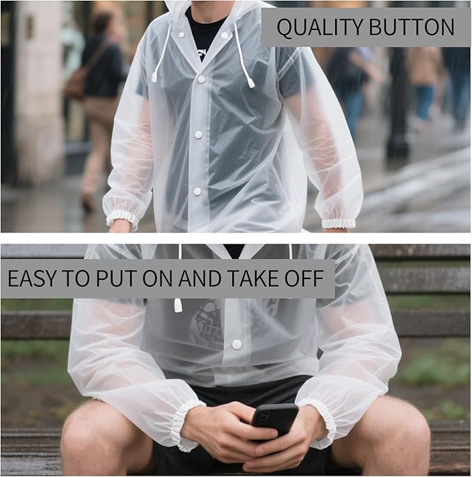 12 Pack Rain Poncho for Adults, Waterproof EVA Raincoats with Hood and Drawstring Reusable Cape for Women Men, Translucent