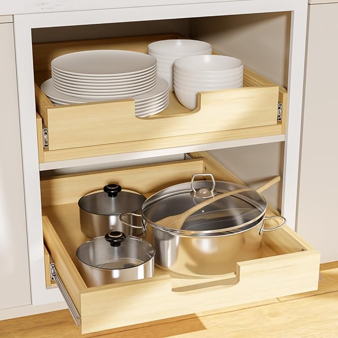 Grehitk Pullout Cabinet Organizer, 17''W×21''D×3''H Slide Out Shelves for Kitchen Cabinets, Pull out Drawers for Kitchen Cabinets, Pantry, Bathroom, & Storage Organization