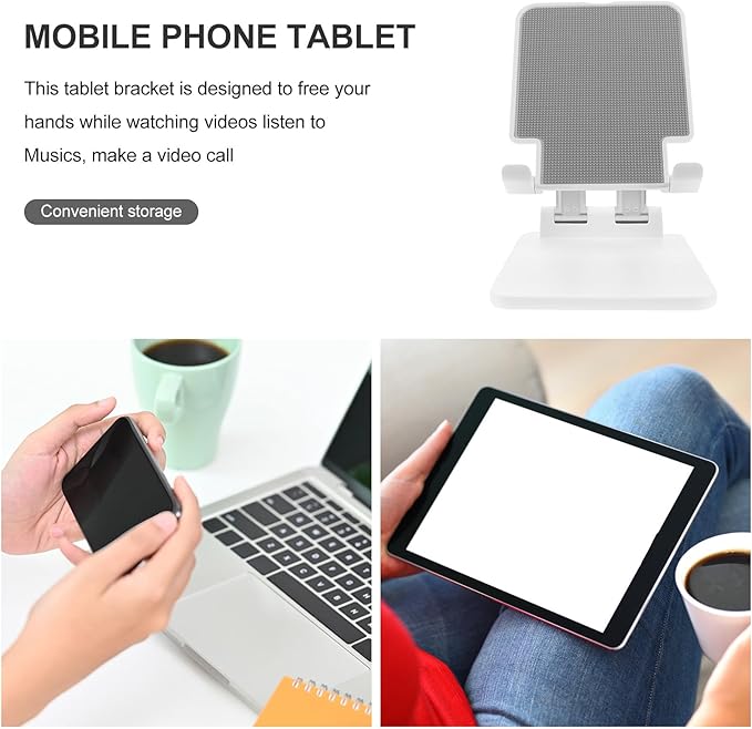 MERRYHAPY Foldable Tablet Stand Adjustable Aluminum Alloy Tablet Holder for Desk Use, Compact Desktop Bracket Compatible with Ipad and Smartphones, Pearl White