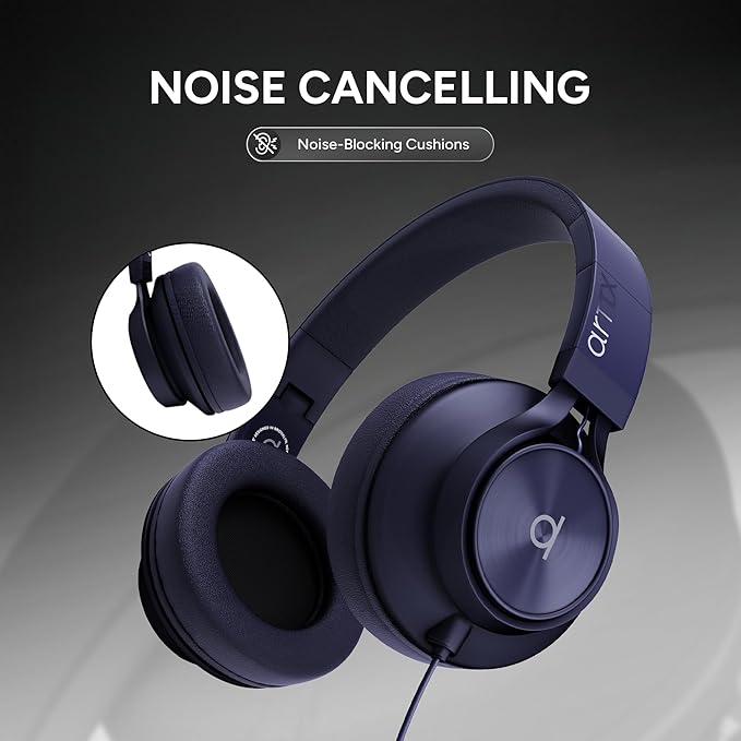 ARTIX CL750 Over Ear Headphones Wired with Mic & Volume Control, Audio with 100% Noise Cancelling Computer Wired, Plug in for Laptop, Dj Corded Studio Headphones