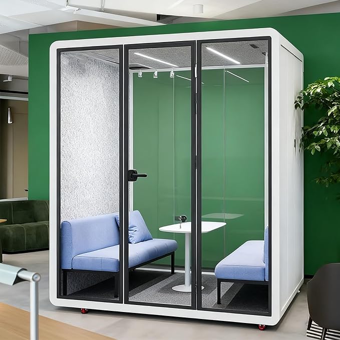Mobile Office Pod Booth, Quiet Meeting Pod with Acoustic Panels, Sound Proof Room with Desk, Portable Removable Working Booth for Private Phone Calling Study,180cm