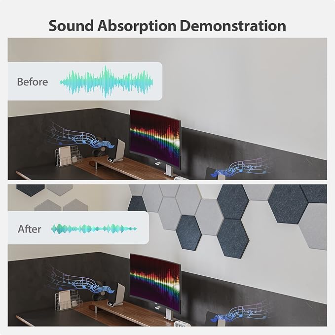 12 Pack Acoustic Panels Self Adhesive Sound Proof Foam, High Density Sound Acoustic Foam Panel, 12X10.23X0.4 Inch Hexagon Wall Panels in Home, Office, Reccording Room, Studio(Orange)