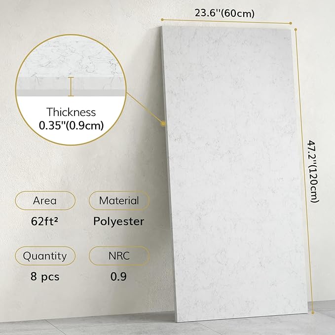 TONOR 8PCS Acoustic Panels, 47.2″ x 23.6″ x 0.35″, Full Self-Adhesive Soundproof Wall Panels, Sound Absorbing Panels for Noise and Echo Reduction, Acoustic Treatment for Studio, Home, Office, Grey