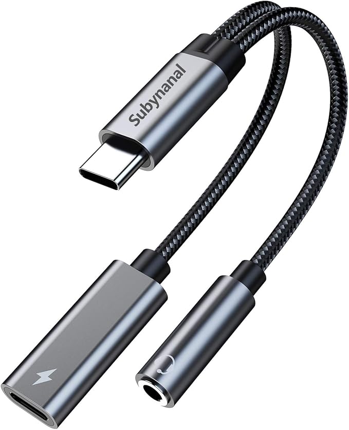 USB c to 3.5mm Headphone and Charger Adapter,2 in-1 USB C PD 3.0 Charging Port to Aux Audio Jack and Fast Charging Dongle Cable Cord (2 Ports-Gray)