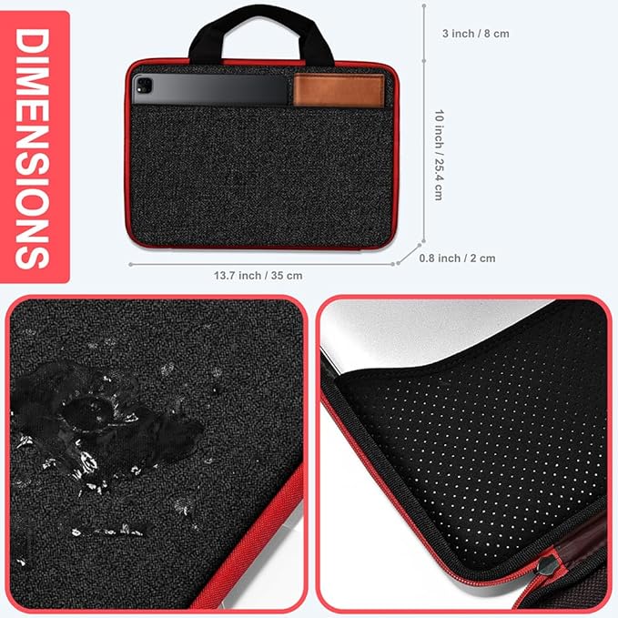 Hseok Laptop Case 13.3-14 inch Briefcase Handbag, Water-Resistant and Shockproof Computer Sleeve Compatible with MacBook Pro 14", Mac Air/Pro 13.3" and 13"-14" Notebooks Chromebooks,Black-red
