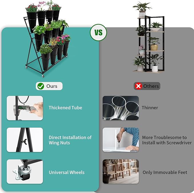 3 Layers Flower Display Stand with 12PCS Buckets Moving Fresh Flower Rack Metal Florist Bouquet Shelf with Wheels Flower Display Stand for Indoor Living Room Florist,39.3*19.6*43.3inch,Black