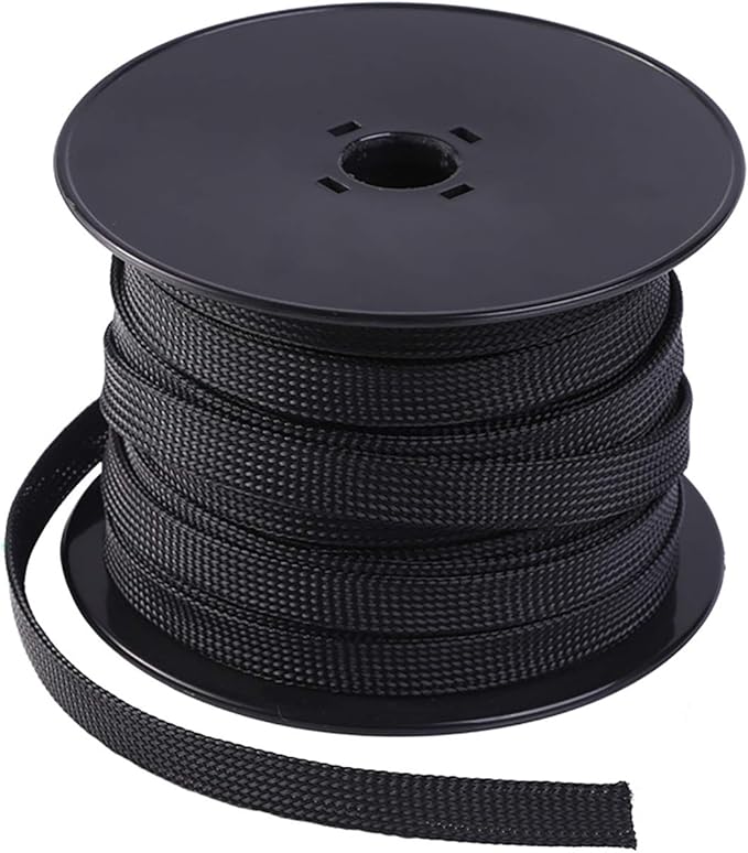 Keco 100ft – 3/8 inch PET Expandable Braided Cable Sleeve – Wire Sleeving for Audio Video and Other Home Device Cable Automotive Wire - Black
