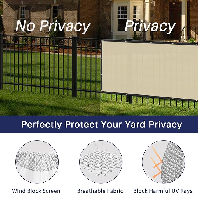 Windscreen4less Privacy Fence Screen 6' x 84' Heavy Duty Windscreen Fencing Cover Mesh Shade Cloth for Patio Garden Yard Pool Carport, Beige