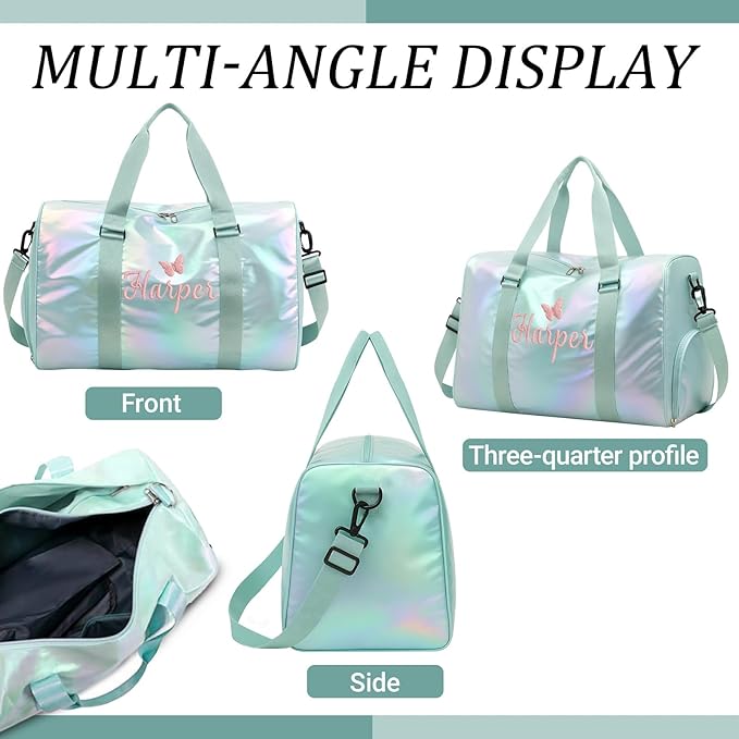 Personalized Dance Duffle Bag for Girls with Embroidered Name Custom Travel Duffle Sport Gym Bag for Women Cheerleading Weekender Overnight Luggage Bag with Shoe Compartment Customized Gifts Black