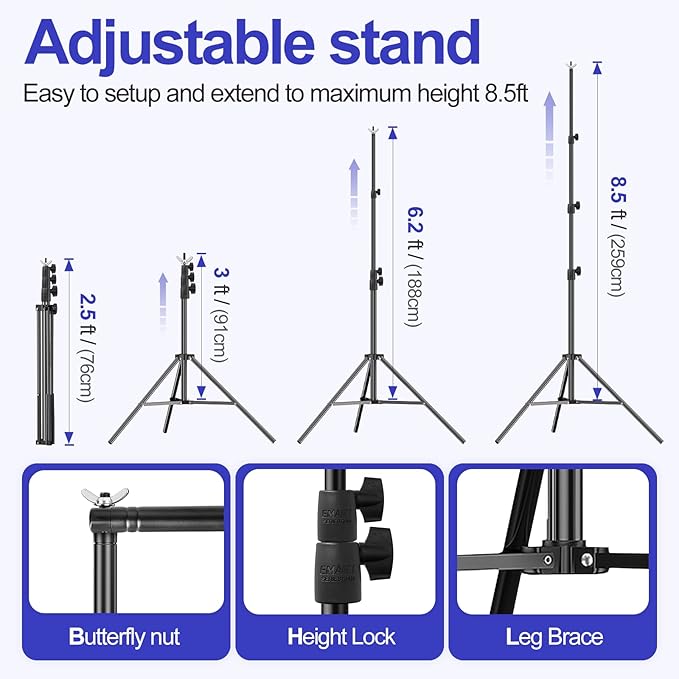 EMART 10x8.5FT Backdrop Stand, Photo Video Studio Adjustable&Lockable Heavy Duty Background Support System Kit with 6 Backdrop Clamps, 2 Sandbag and Carry Bag for Photography, Parties, Wedding, Video