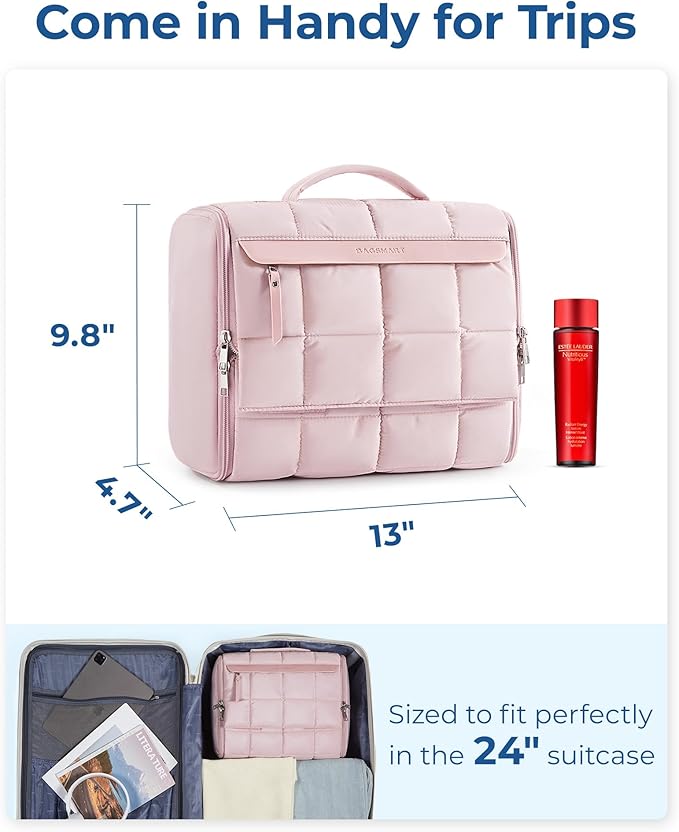 BAGSMART Travel Toiletry Bag, Extra Large Full-open Hanging Toiletry Bag for Women, Puffy Cosmetic Makeup Bag Organizer with Handle for Accessories, Essentials, Toiletries (Purple)