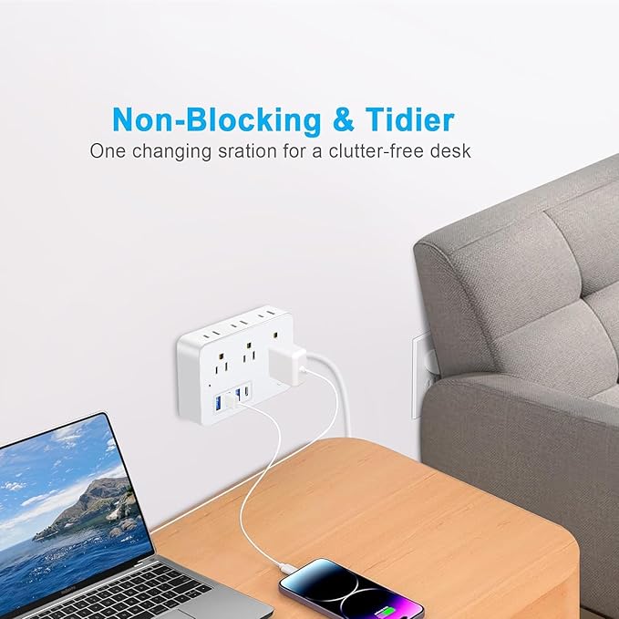 15 FT Extension Cord with Multiple Outlets, Asamoom 15 ft Surge Protector Power Strip with 6 Outlets with 4 USB Ports(1 USB C)，Flat Plug with Long Cord 1700 Joules Protection for Home Office White