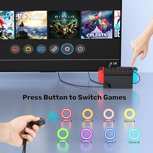 Unitek Switch Game Card Reader, Upgrade Version Multi Switch Game Switcher with Remote Control, 8 Cards Reading & Quick Switching Adapters for Nintendo Switch/Switch OLED(8 Games Switching)