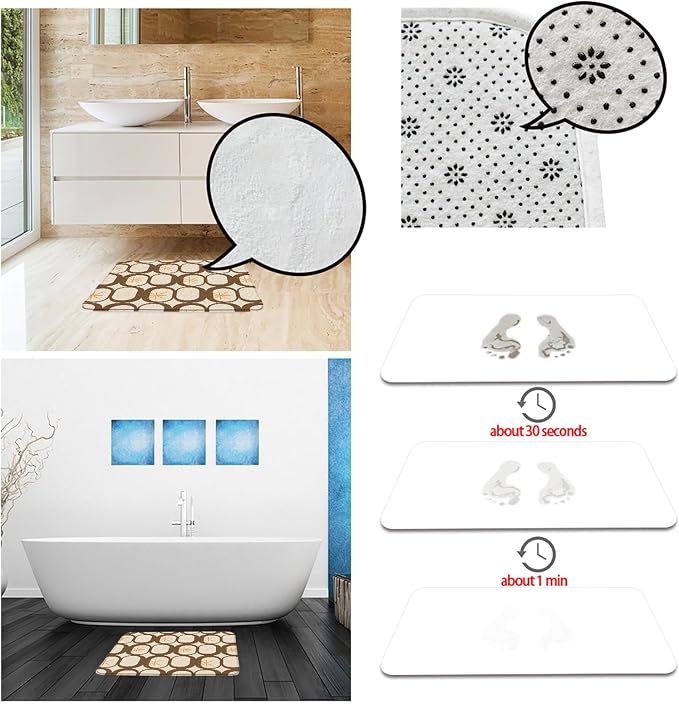Mid Century Modern Bath Mat Abstract Atomic Geometric Retro 1950s Brown Bathroom Kitchen Toilet Rugs,24x71 Inch