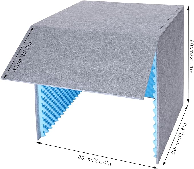 Desktop Soundproof Cover, Foldable Vocal sound absorbing shield, Isolation Booth for Voice Recording, Video Conferencing, Live Commentary, Musical Instrument Practice (Blue+Gray)
