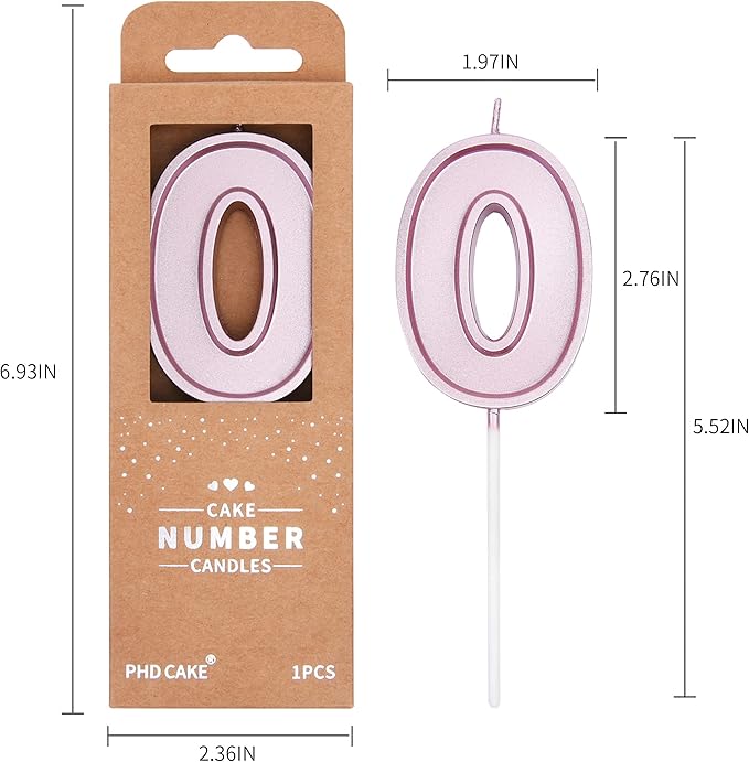 PHD CAKE 2.76 Inch Luxe Rose Gold 0 Number Birthday Candles, Rose Gold Number Candles, Cake Number Candles, Party Celebration
