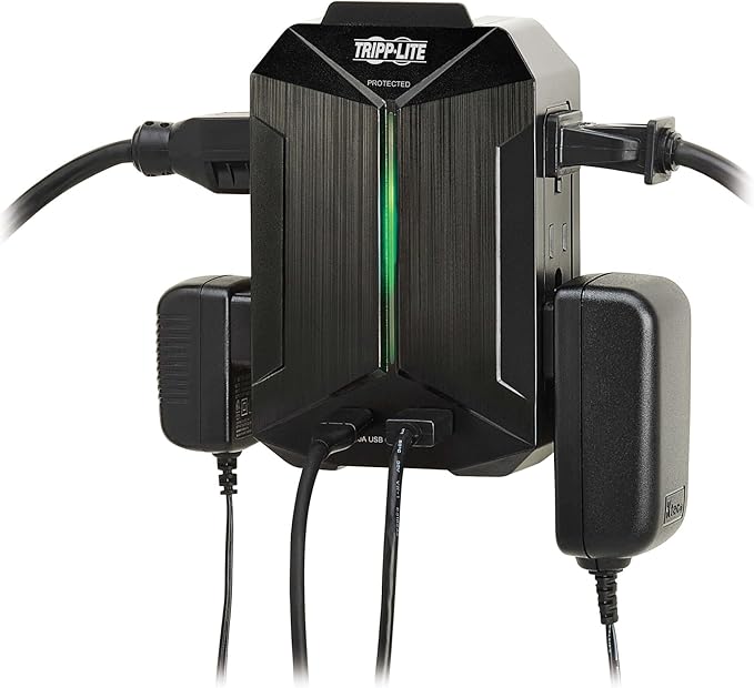 Tripp Lite Surge Protector Power Strip 6-Outlets + 1 USB & 1 USB-C Port, Direct Wall Plug-in, Black, Green LED Light, 490 Joules, EMI/RFI Filtering, 20,000 Insurance (SK62USBC)