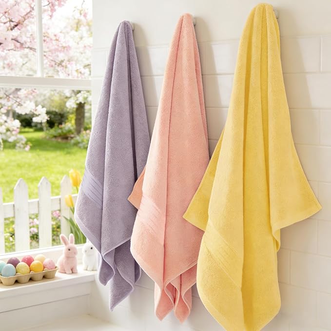 COZYART Lavender Luxury Bath Towels Set 3, Turkish Cotton Hotel Large Towels Bulk for Bathroom, Thick Bathroom Set of 3 with 1 Bath Towel, 1 Hand Towel, 1 Washcloths, 650 GSM.
