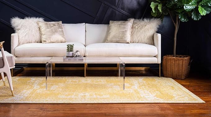 Unique Loom Bromley Collection Area Rug - Wells (10' x 14' 1" Rectangle, Yellow/ Ivory)