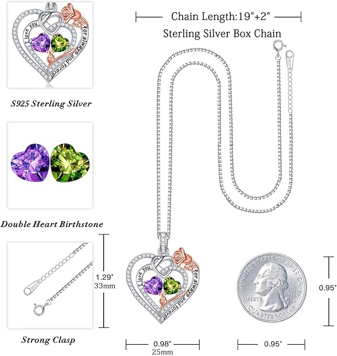 Iefil Christmas Gifts for Wife Women - 925 Sterling Silver Double Birthstone Necklace, Anniversary Birthday Gifts for Women, Jewelry Gift for Wife Girlfriend Mom Her