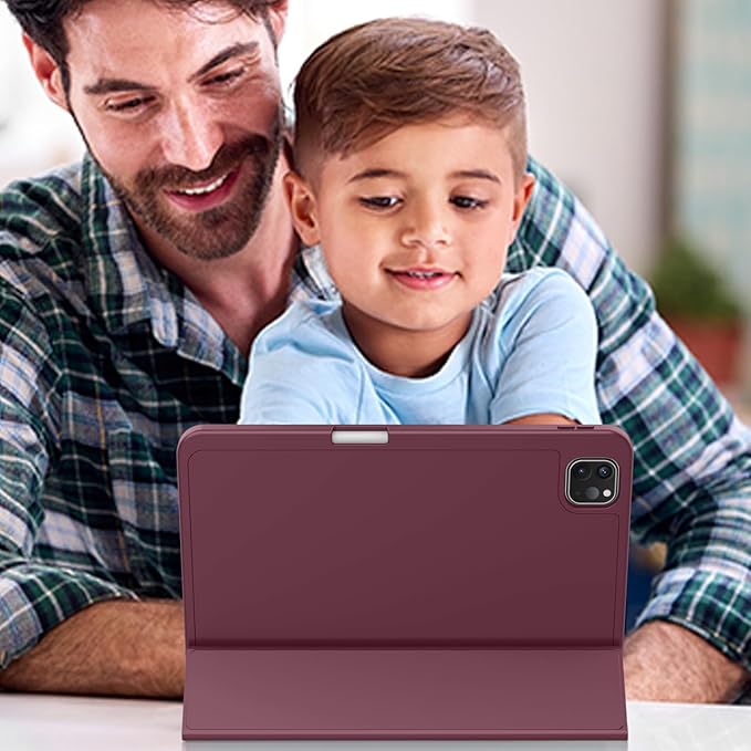 ZryXal iPad Pro 11 Inch Case (M5) 2025/ (M4) 2024 (Model: A2836/A2837/A3006), Trifold Stand Smart Cover with Pencil Holder and Soft TPU Back, Auto Wake/Sleep (Wine)
