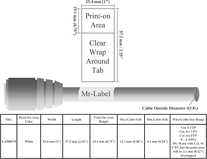 Mr-Label Self-Laminating Wrap Around Cable Labels – Letter Sheet Laser Printer Only – for Wire Marking Identification (25 Sheets (800 Labels), Blue)