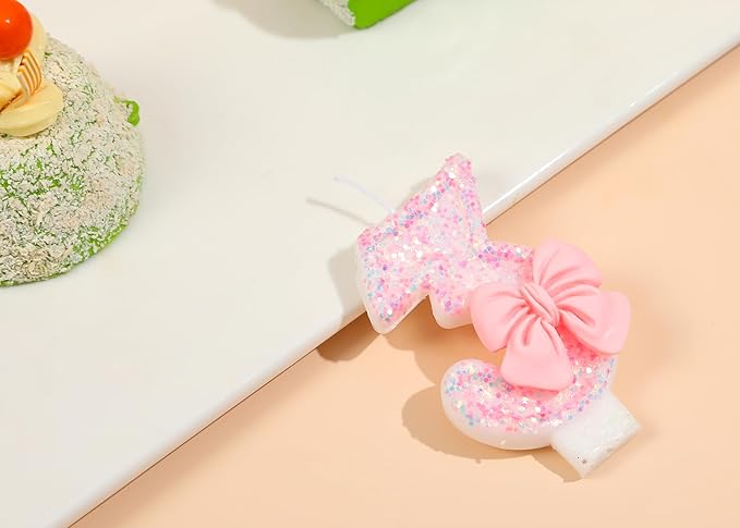 3 Birthday Candle with Pink Sequins and Bowtie, Pink 3 Cake Topper Decoration for Girls Pastel Sweet Theme Birthday Party or Adults Milestone Age
